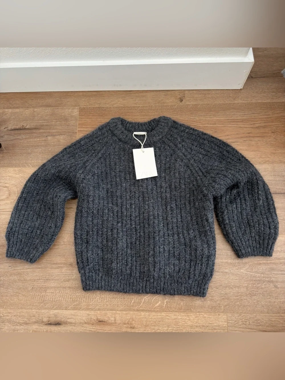 Zara Dark Gray Ribbed Chunky Knit Sweater Balloon Sleeves Size 6 Years Girl